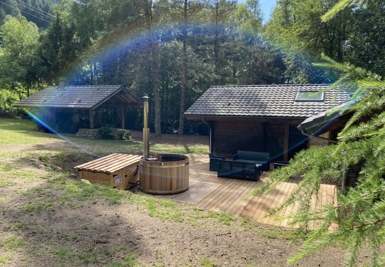 Jardin avec grande terrasse, salon de jardin, barbecue, spa finlandais