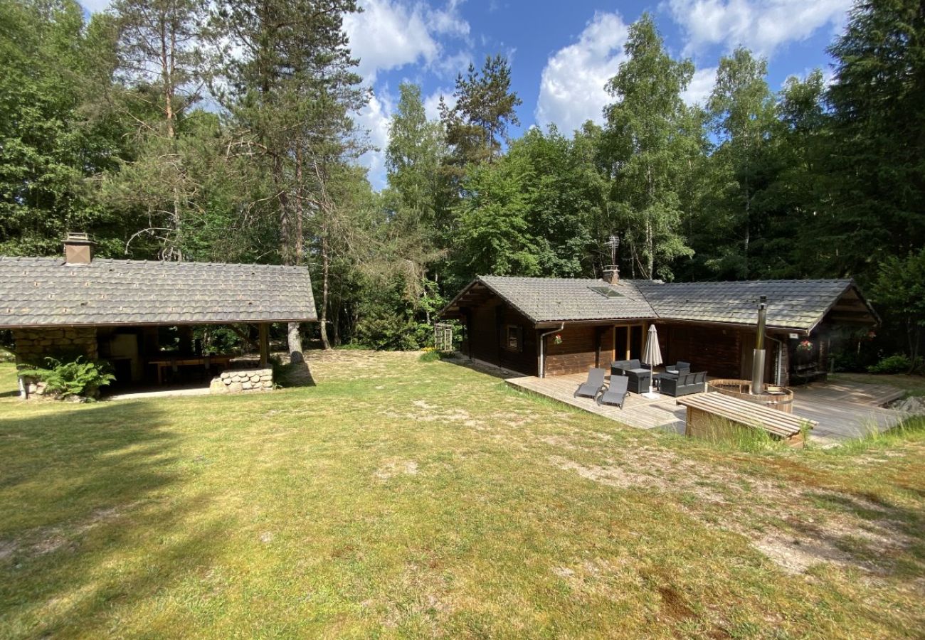 Jardin avec grande terrasse, salon de jardin, barbecue, spa finlandais