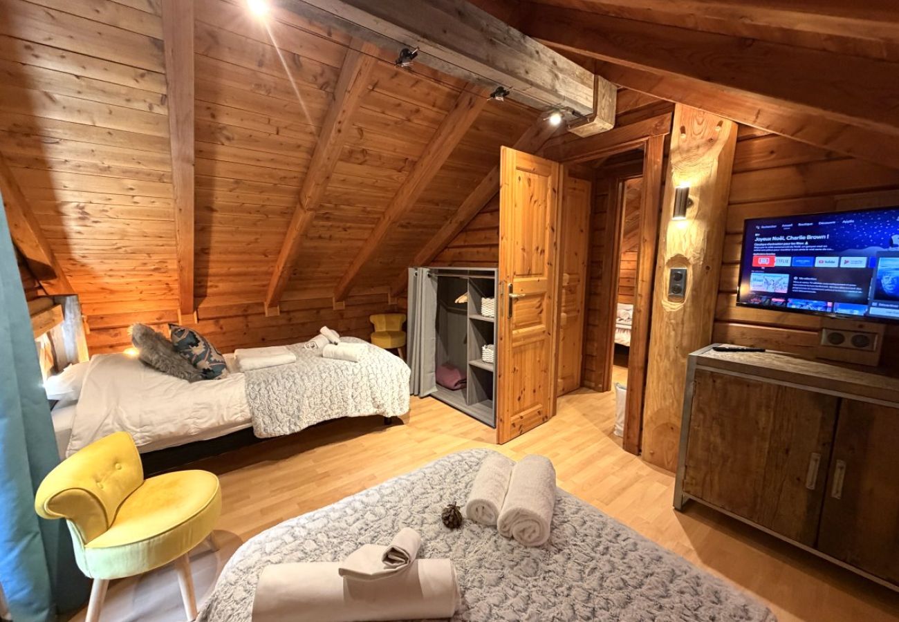 Chambre avec deux lits simples et TV