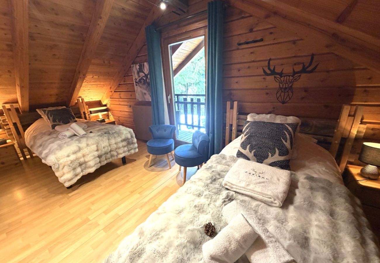 Chambre avec deux lits simples et TV